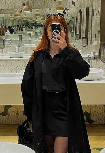 38 Beden Trendyolmilla Limited Edition Siyah Kemerli Gömlek Elbise
