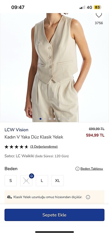 LC Waikiki LC Waikiki Vision Kadın V Yaka Ekru Düz Klasik Keten Yelek
