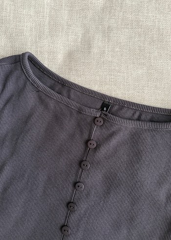 s Beden gri Renk Trendyolmilla Antrasit Düğmeli Vücuda Oturan Fitilli Örme Bluz