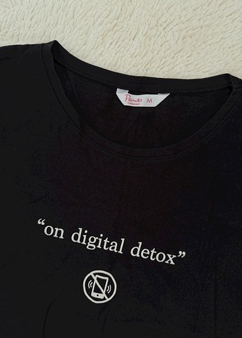 m Beden Penti Siyah Base Detox Baskılı Uzun Kollu Pijama Üstü
