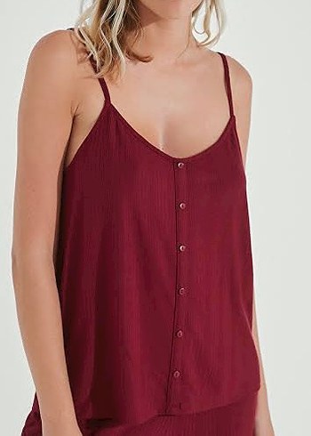 Penti Plum Rib NS Bordo Askılı Düğmeli Pijama Üstü