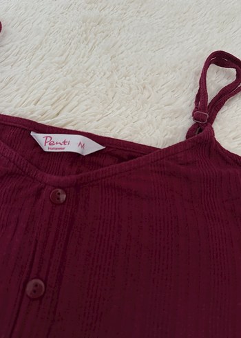 m Beden bordo Renk Penti Plum Rib NS Bordo Askılı Düğmeli Pijama Üstü