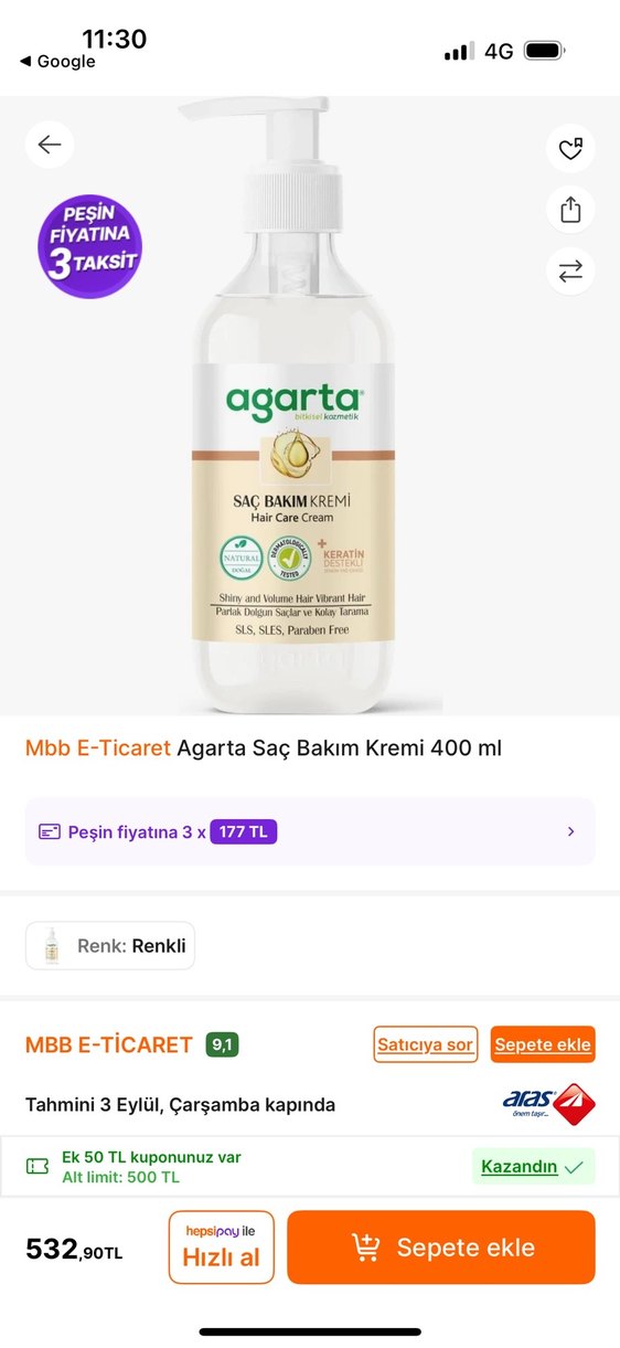 Agarta Vegan Bitkisel Keratin Destekli Saç Bakım Kremi - Görsel 5