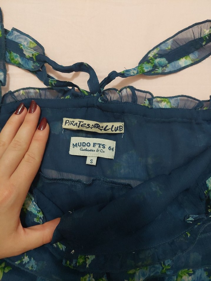 Mudo Fırfırlı Mavi Straplez Bluz - Görsel 3