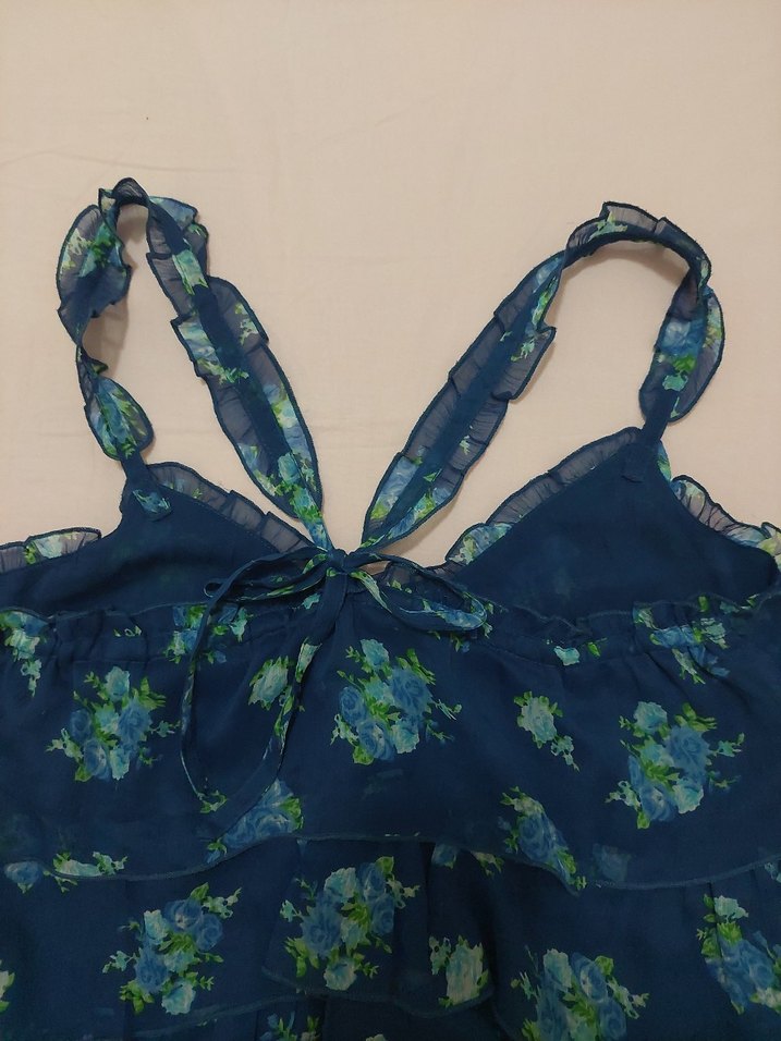 Mudo Fırfırlı Mavi Straplez Bluz - Görsel 2