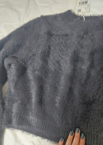 Gri Peluş Kadın Kazak - Görsel 2