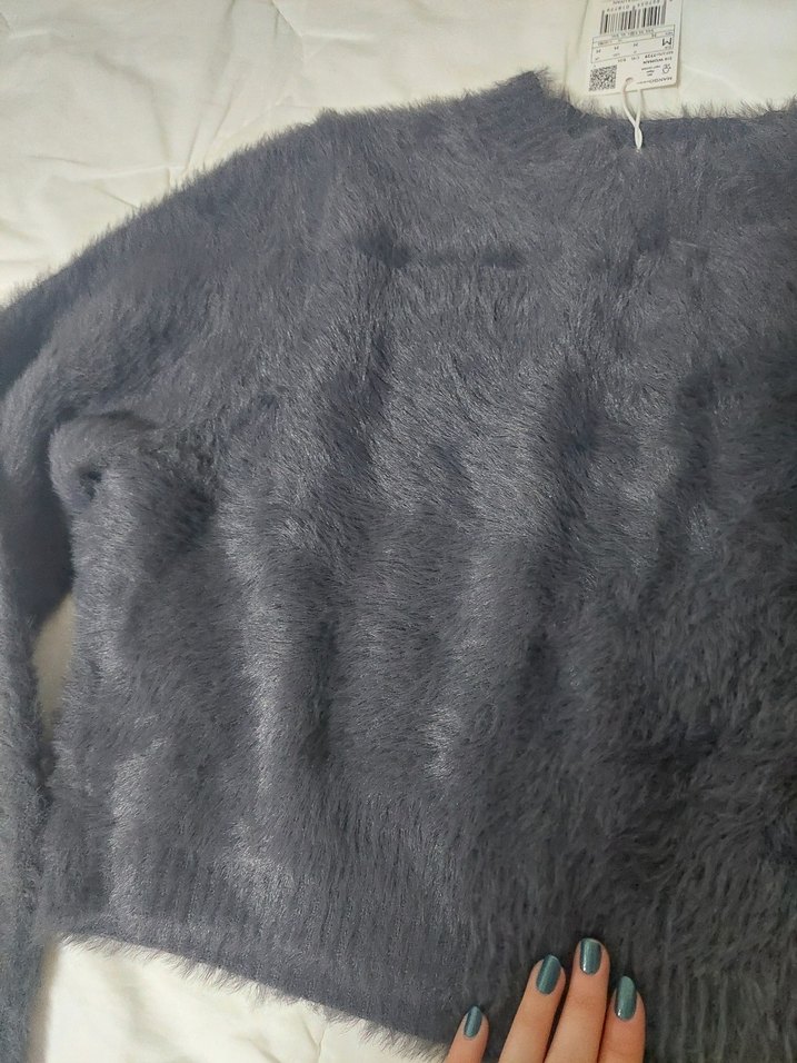 Gri Peluş Kadın Kazak - Görsel 2