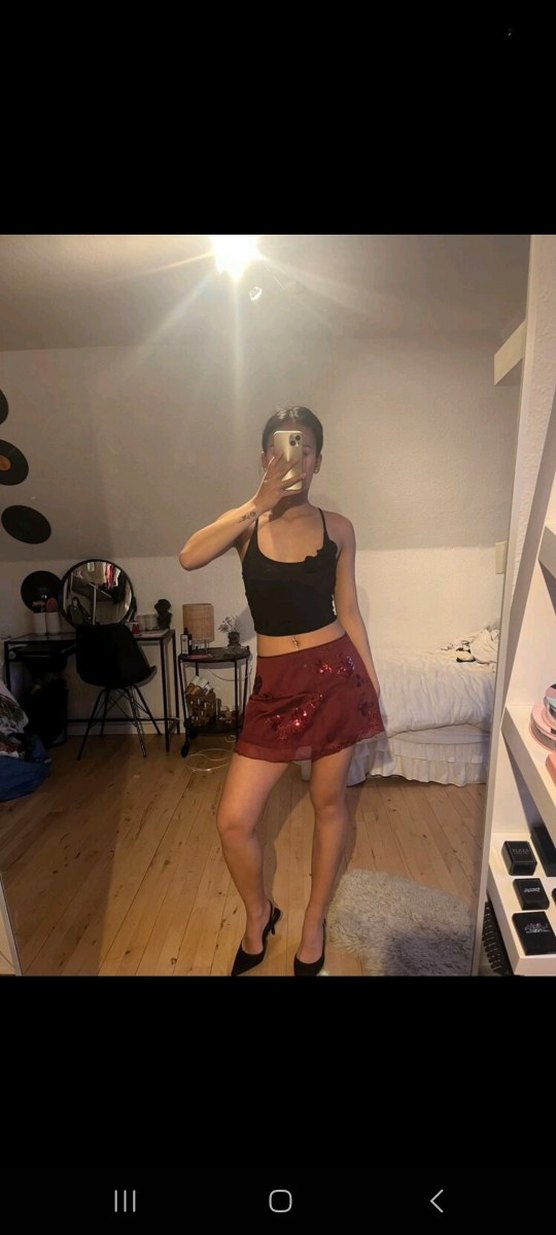 Bordo İşlemeli Drapeli Mini Etek - Görsel 2