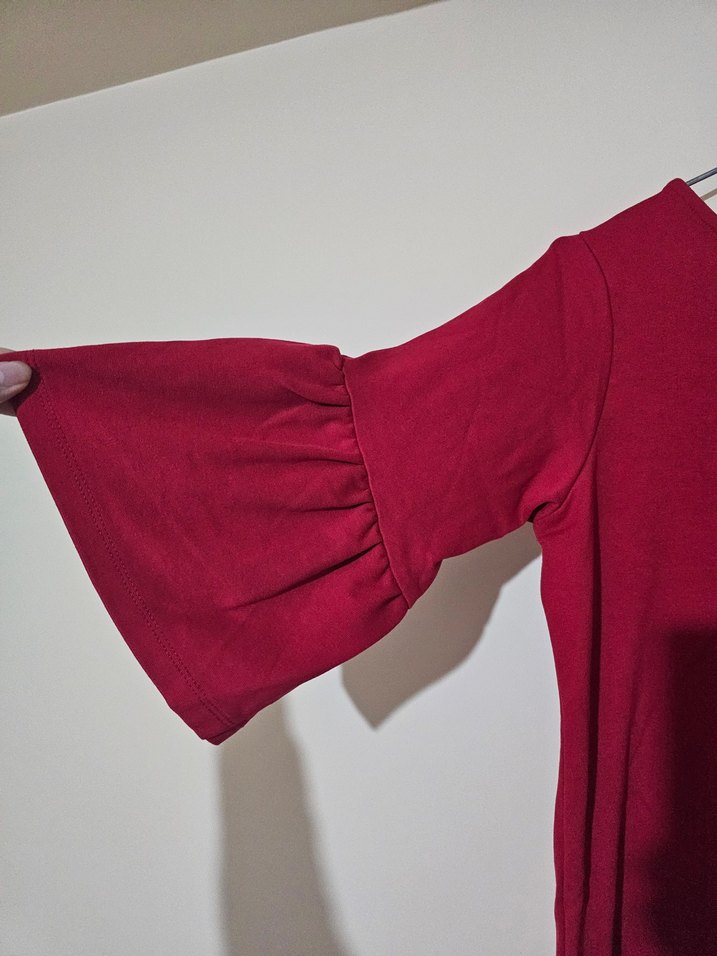 Kırmızı Kadın Pamuklu Midi Elbise - Görsel 3