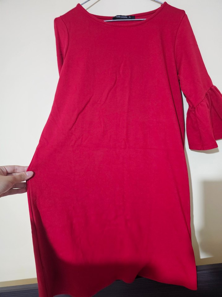 Kırmızı Kadın Pamuklu Midi Elbise - Görsel 4