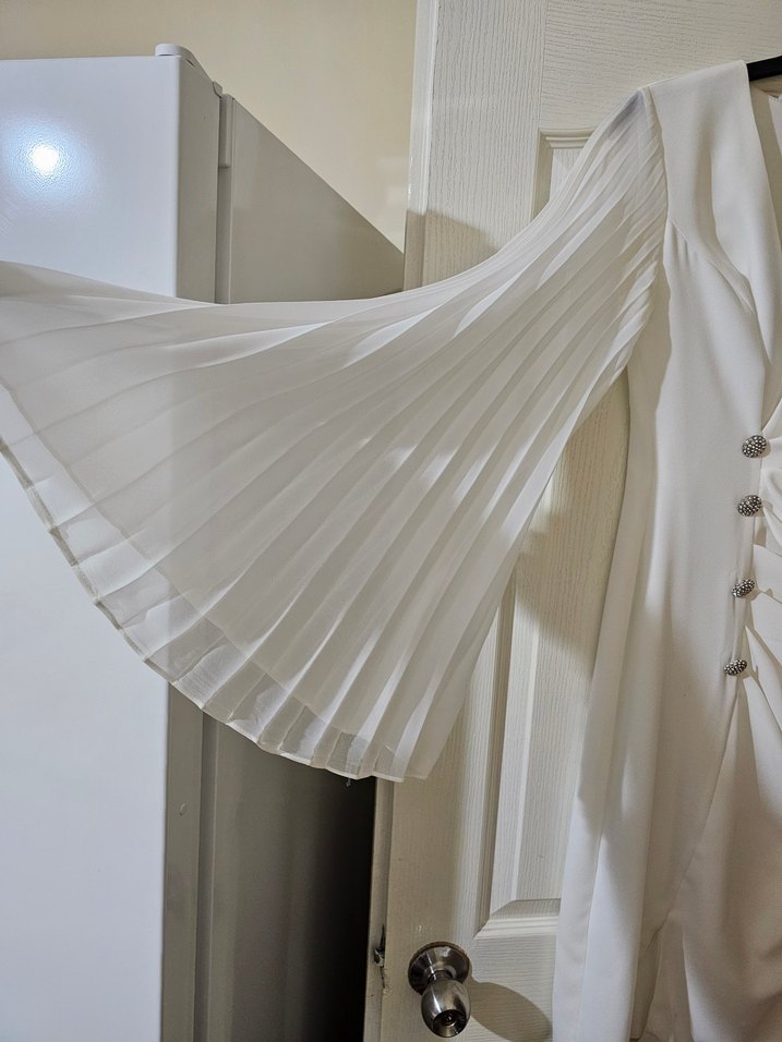 Tasarım Beyaz Uzun Kollu Drapeli Kadın Elbise - Görsel 4