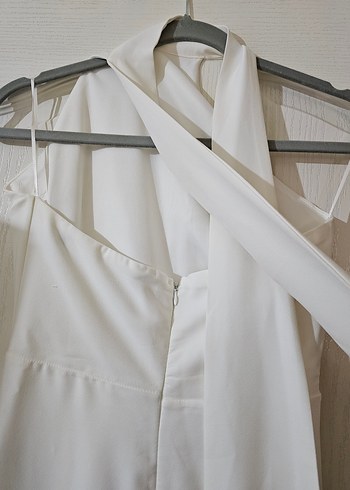 Sade Uzun Beyaz Straplez Elbise-Gelinlik - Görsel 4