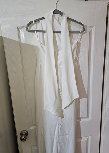 Sade Uzun Beyaz Straplez Elbise-Gelinlik - Görsel 3