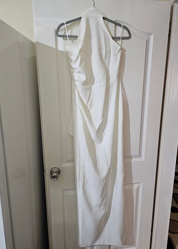 Sade Uzun Beyaz Straplez Elbise-Gelinlik - Görsel 2