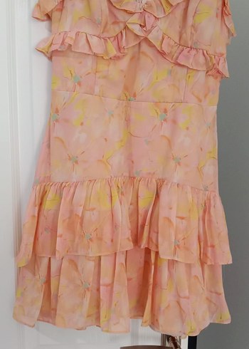 Pembe Pastel Fırfırlı sifon elbise