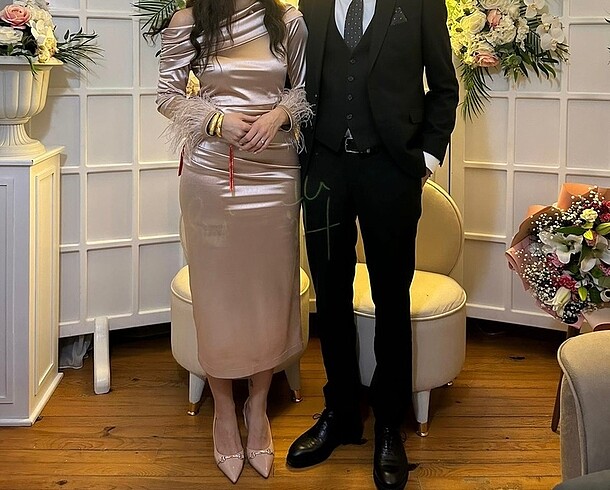 Zara Pudra pembe abiye elbise