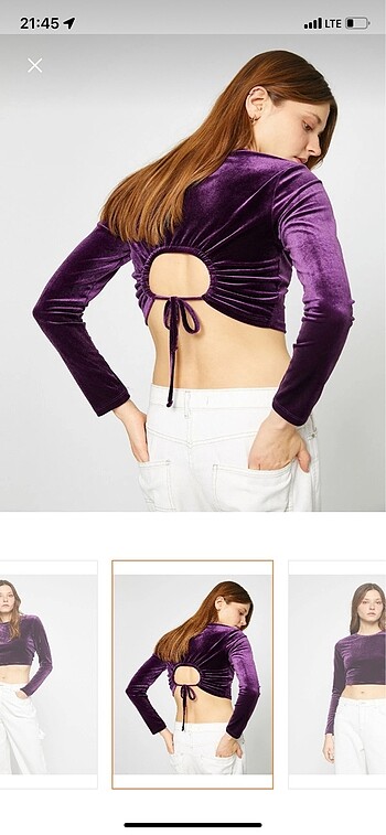 Koton Kadife mor crop