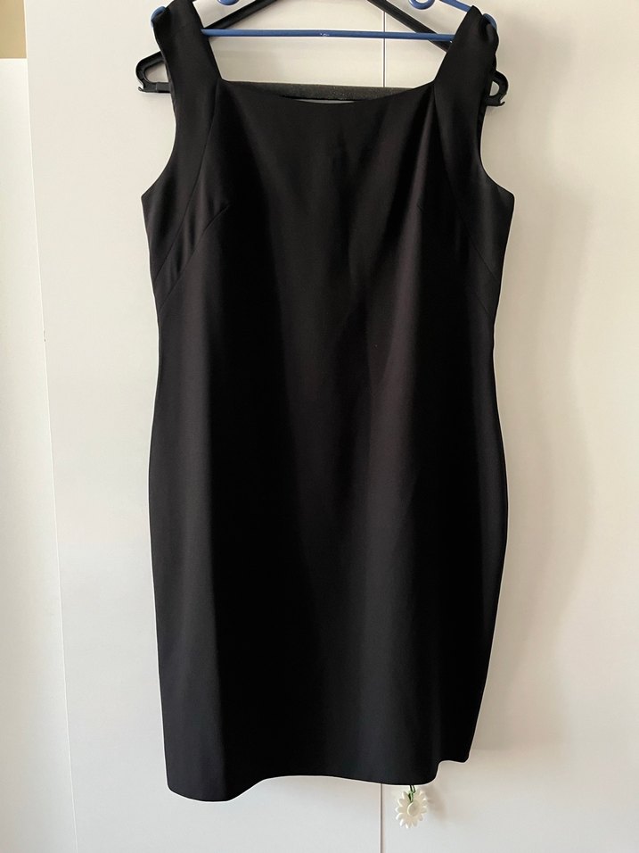 Siyah V Yakalı Midi Ofis Elbisesi - Görsel 2