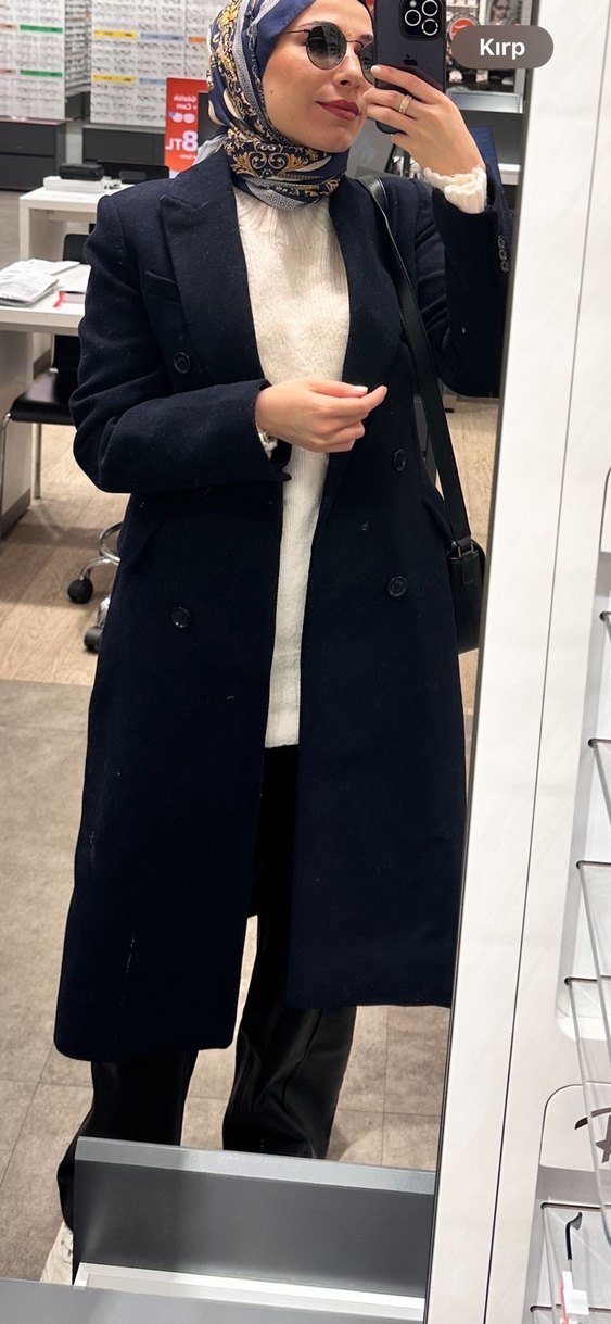 Mango Lacivert Çift Düğmeli Kaban - Görsel 4