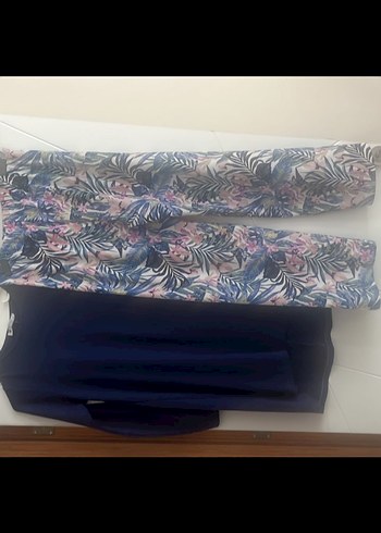 Mavi Desenli Pilili Mini Kadın Kimono