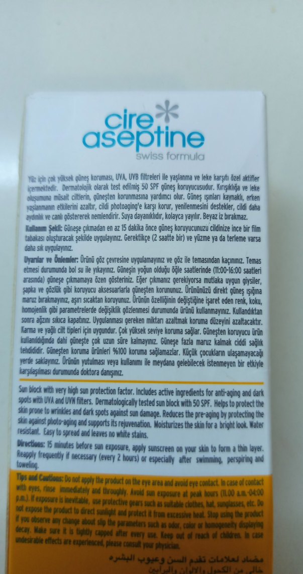 Cire Aseptine SPF 50 Yüz Güneş Koruyucu - Görsel 3