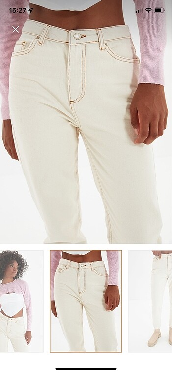 Ekru yüksek bel mom jeans