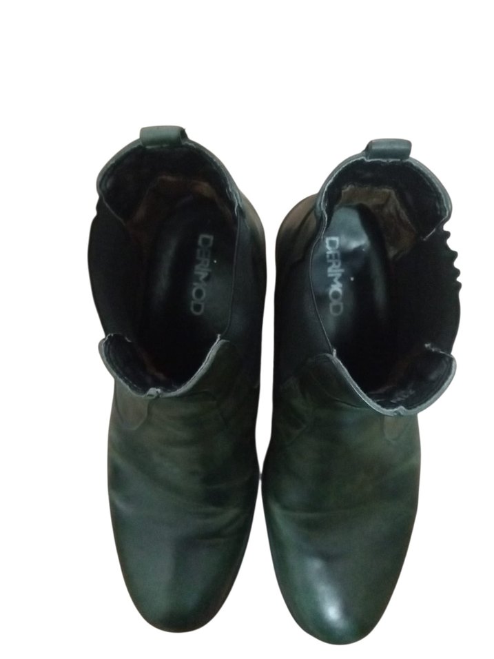 Koyu Yeşil Deri Erkek Biker Bot - Görsel 3