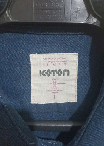 l Beden Erkek Mavi Denim Uzun Kollu Gömlek