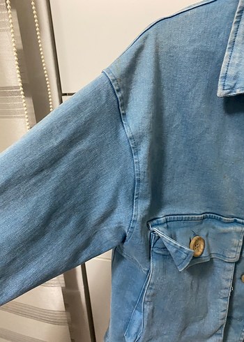 l Beden Düğmeli Mavi Kadın Denim Ceket