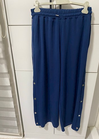 xl Beden mavi Renk Kadın Lacivert Pilili Midi Kumaş Pantolon