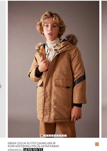 Kahverengi Kapüşonlu Erkek Çocuk Kaban - Görsel 7