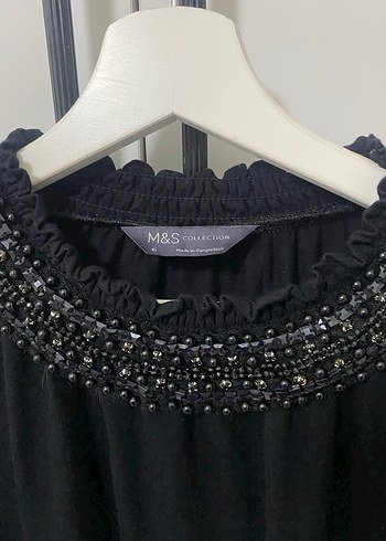 Marks & Spencer Boncuk İslemeli Siyah Uzun Kollu Bluz