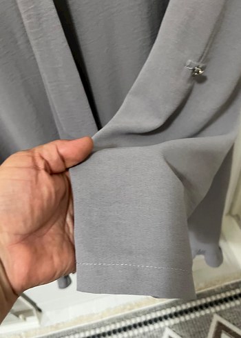 48 Beden Gri Kadın Keten Ayrobin tunik
