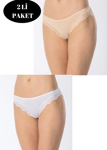 2'li Paket Beyaz Dantelli Midi Kadın Külot