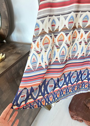 Bohem 42 beden Çok Renkli Midi Hamile Etek - Görsel 2