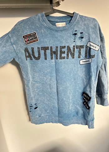 Zara 9/10 yaş Erkek Çocuk Mavi Denim Sweatshirt - Görsel 5
