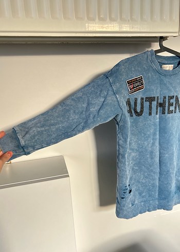 Zara 9/10 yaş Erkek Çocuk Mavi Denim Sweatshirt - Görsel 8