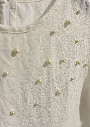 İnci İşlemeli Kolsuz s beden Beyaz Bluz - Görsel 6