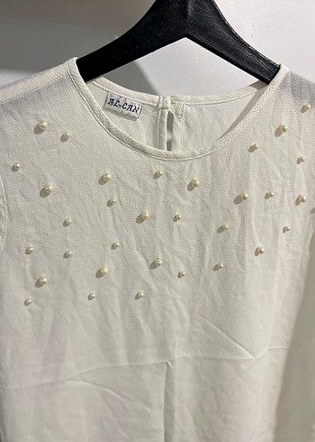 İnci İşlemeli Kolsuz s beden Beyaz Bluz - Görsel 10