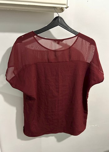 Koton marka 38 beden Bordo Kısa Kollu Salaş Bluz - Görsel 5