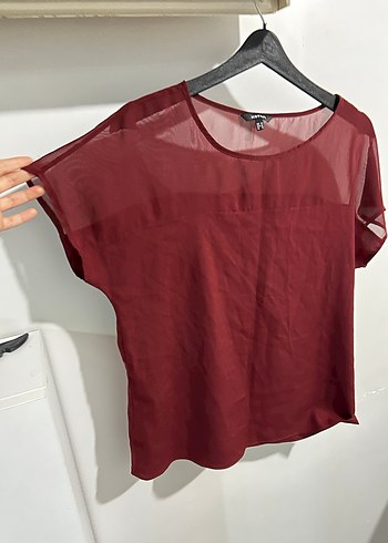 Koton marka 38 beden Bordo Kısa Kollu Salaş Bluz - Görsel 6