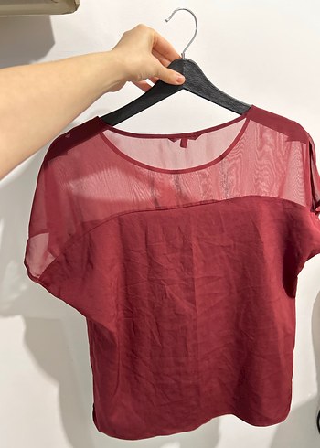 Koton marka 38 beden Bordo Kısa Kollu Salaş Bluz - Görsel 4