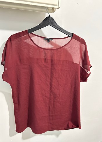 Koton marka 38 beden Bordo Kısa Kollu Salaş Bluz - Görsel 9