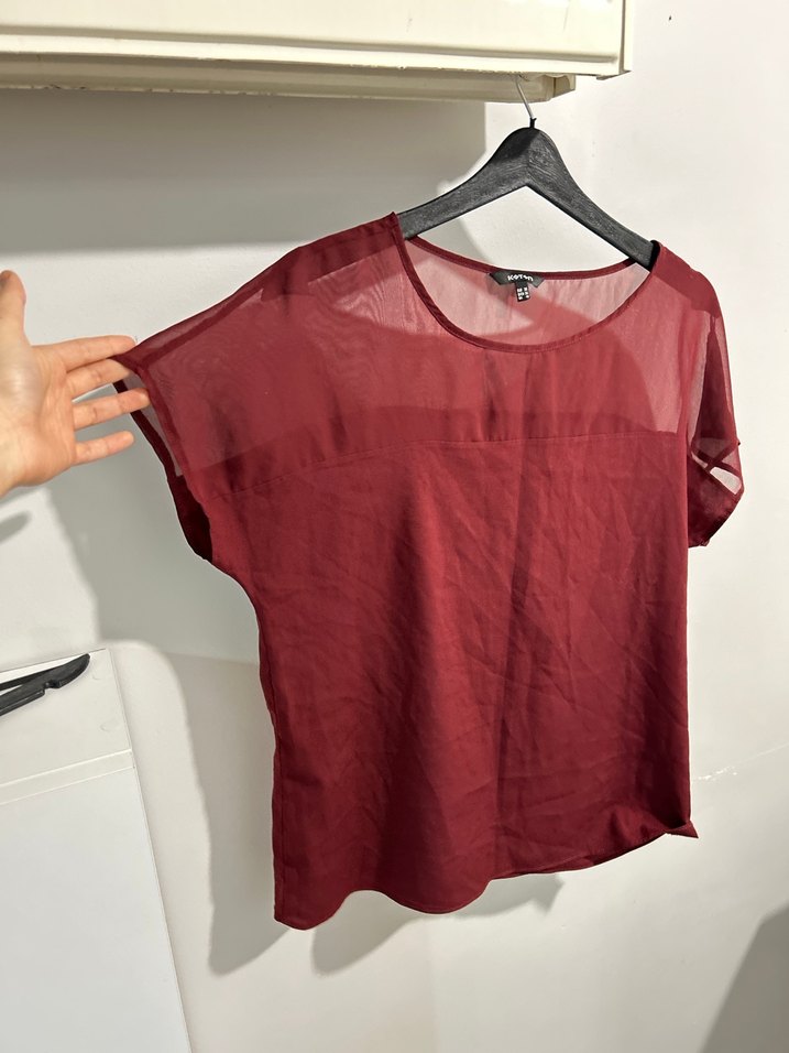 Koton marka 38 beden Bordo Kısa Kollu Salaş Bluz - Görsel 3