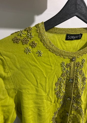 Yeşil üstü taşlı Nakışlı Uzun Kollu Bohem Bluz - Görsel 5