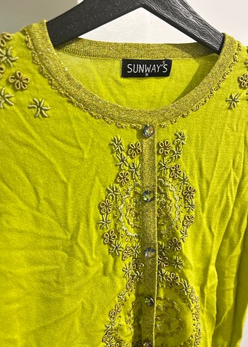Yeşil üstü taşlı Nakışlı Uzun Kollu Bohem Bluz - Görsel 6