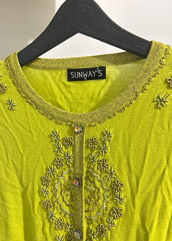Yeşil üstü taşlı Nakışlı Uzun Kollu Bohem Bluz - Görsel 2