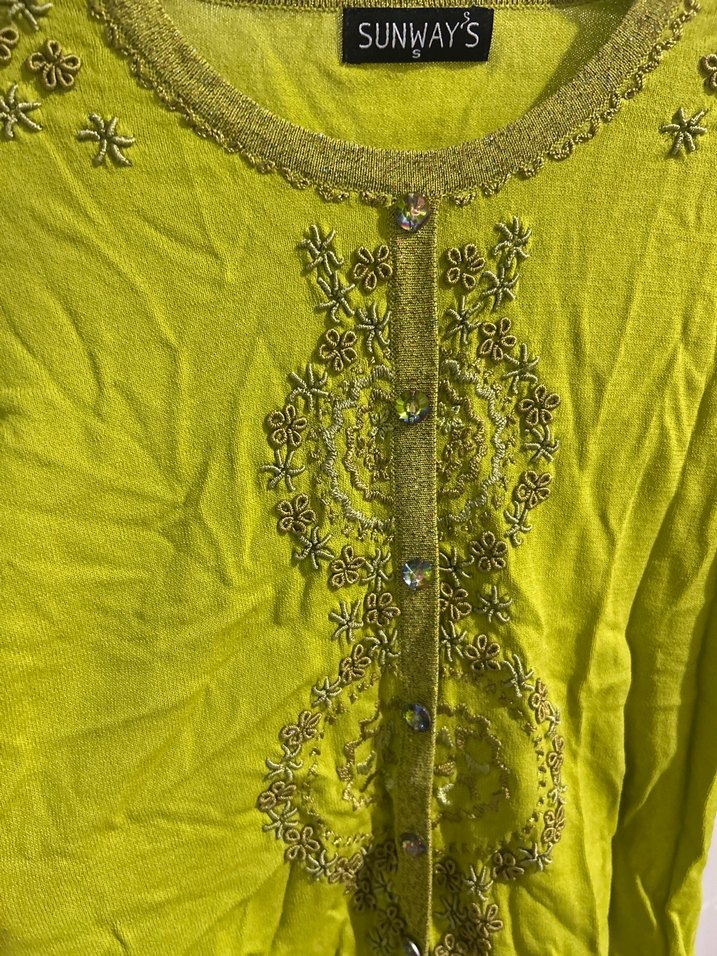 Yeşil üstü taşlı Nakışlı Uzun Kollu Bohem Bluz - Görsel 4