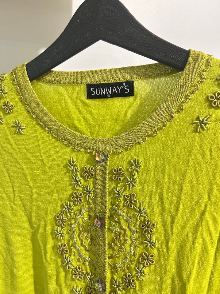 Yeşil üstü taşlı Nakışlı Uzun Kollu Bohem Bluz - Görsel 2