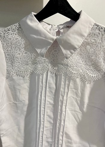 38 beden Dantel Detaylı Beyaz Kadın Gömlek - Görsel 2